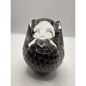 Vtg Swedish Crystal FM Konstglas Swirl Glass Owl Art Paperweight Ronneby